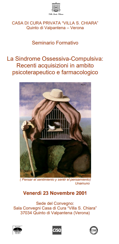 Locandina sul convegno : La Sindrome Ossessivo-Compulsiva: recenti acquisizioni in ambito psicoterapeutico e farmacologico