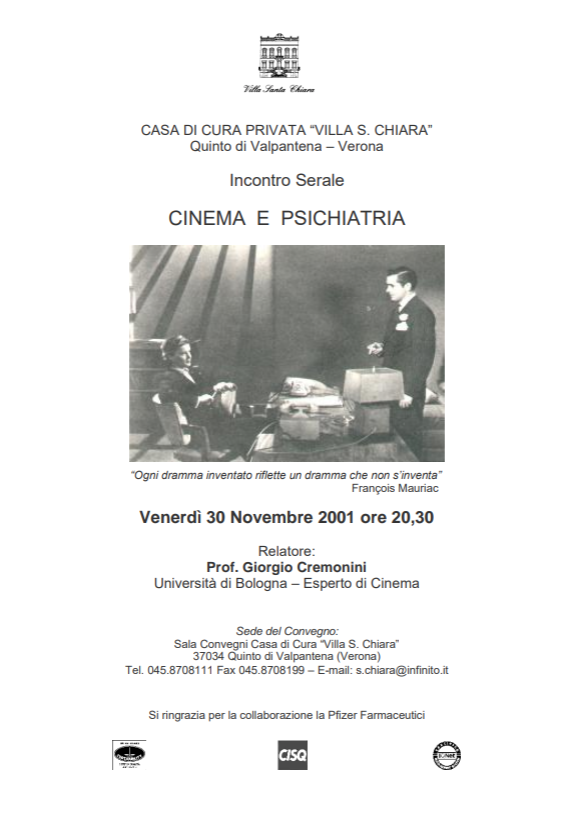 Locandina sul convegno: Cinema e psichiatria